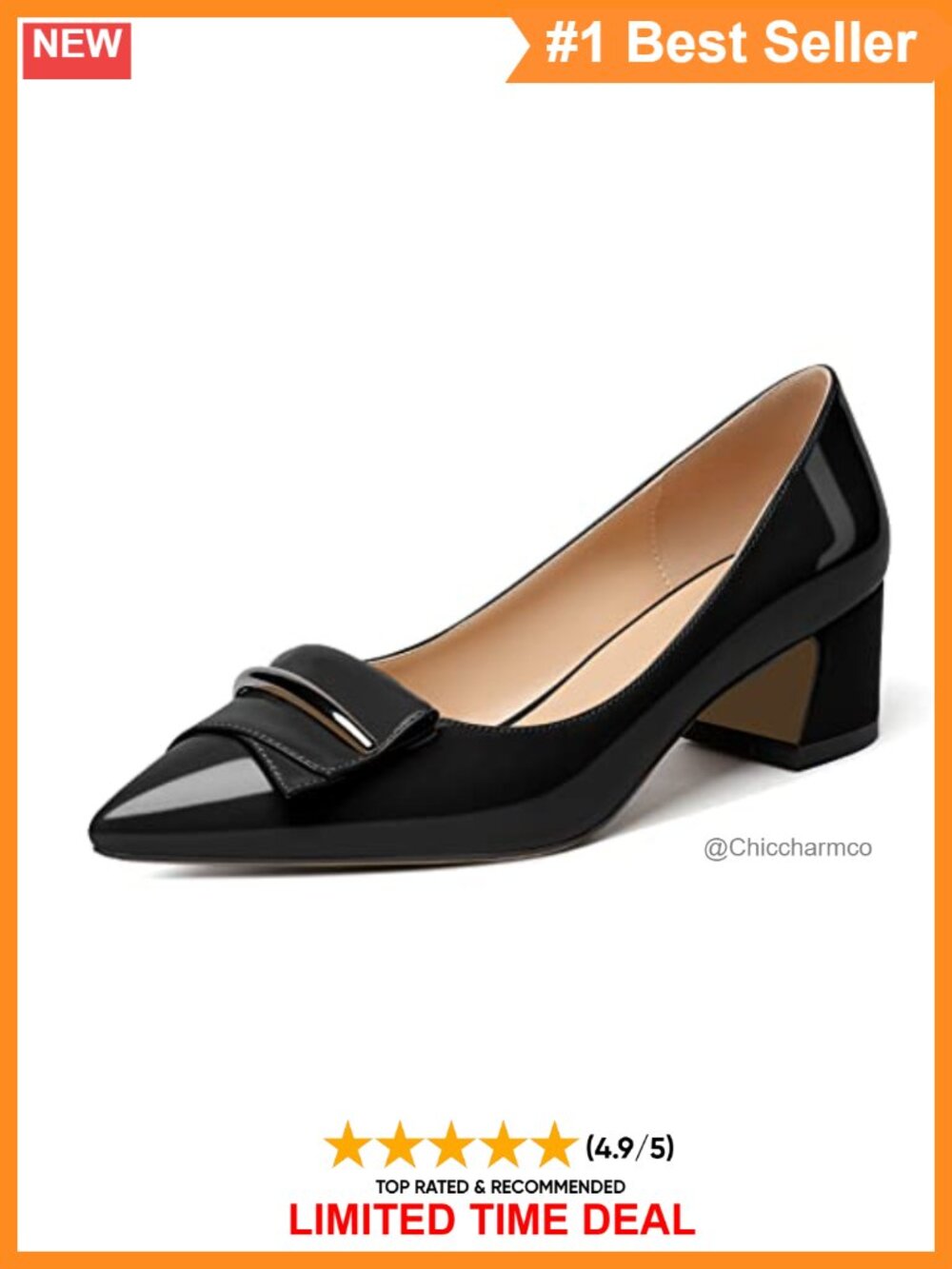 Low Block Heels Pumps Pointy Toe Slip On 2 Inch Chunky Heel Office Casual Dress